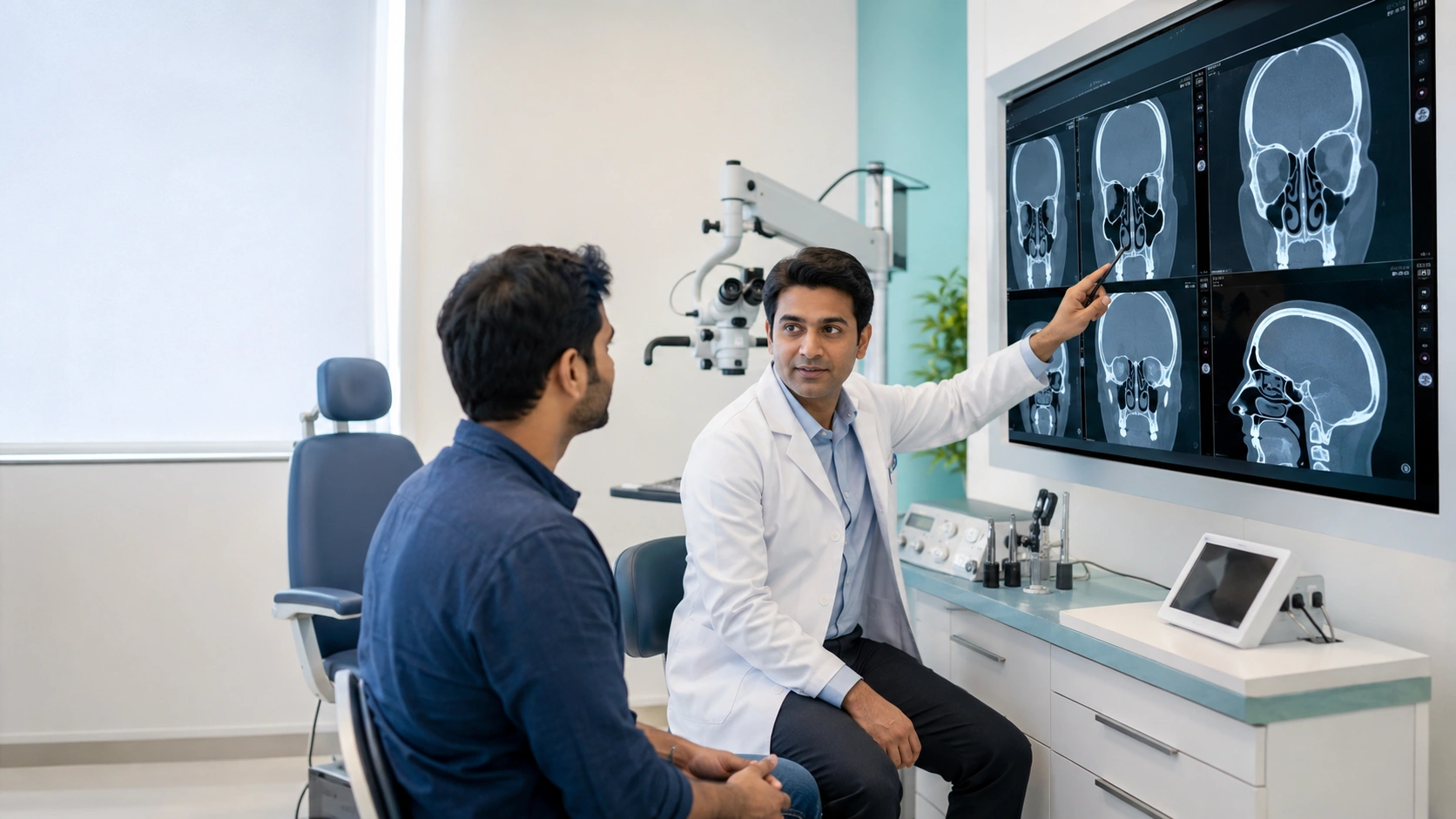 ENT consultation discussing nasal polyp symptoms