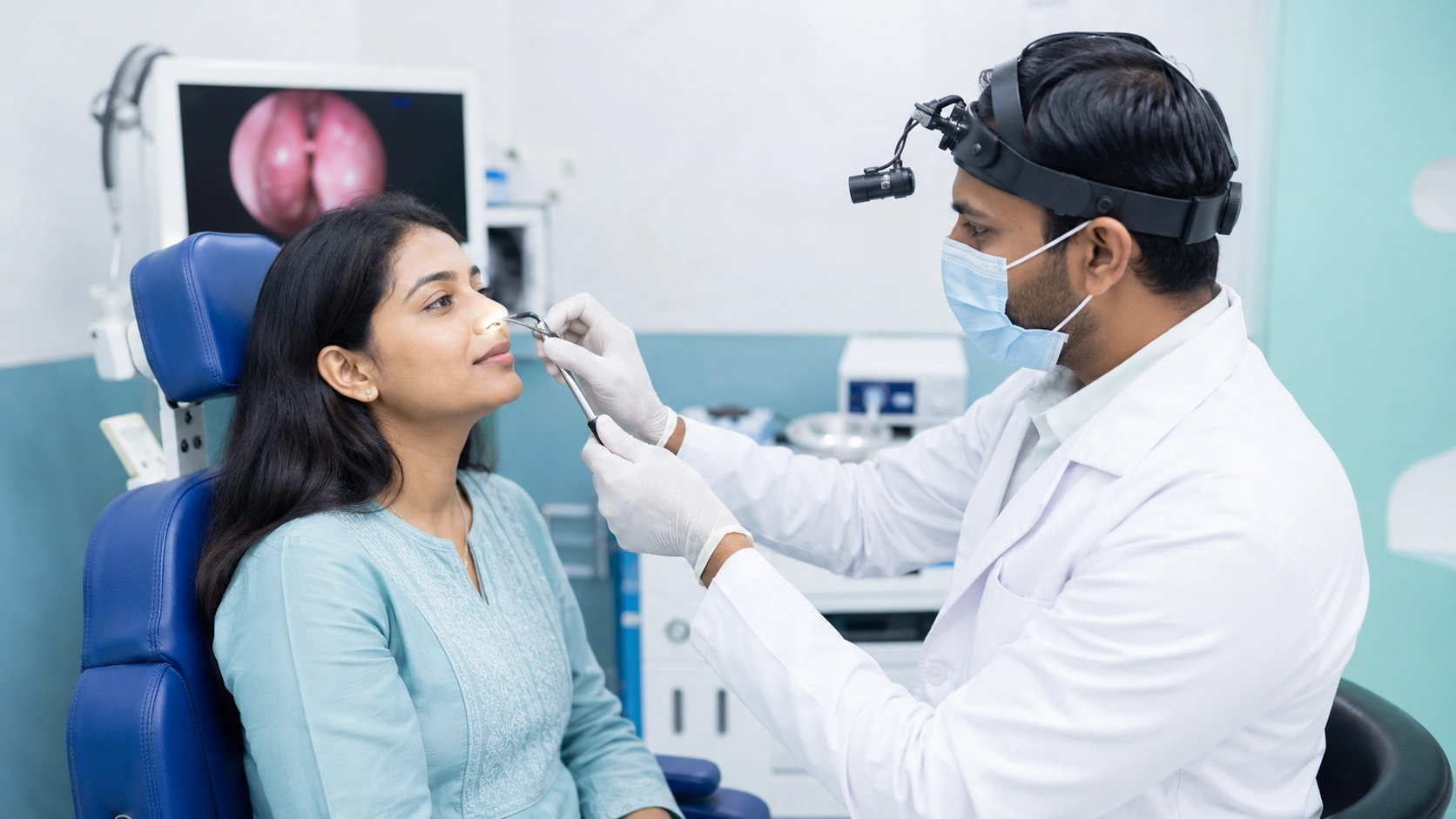 ENT doctor examining nasal airways