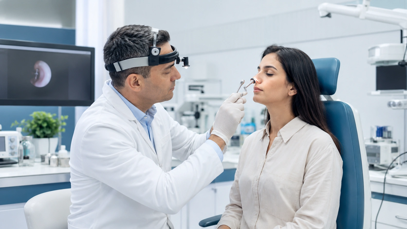 ENT specialist examining sinus concerns