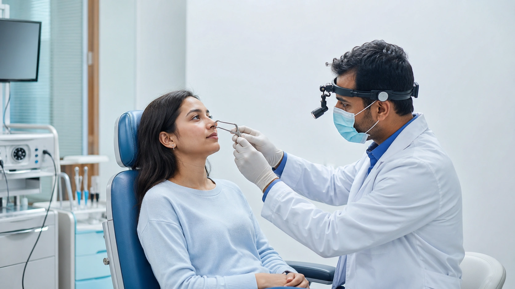 ENT specialist performing a nasal examination
