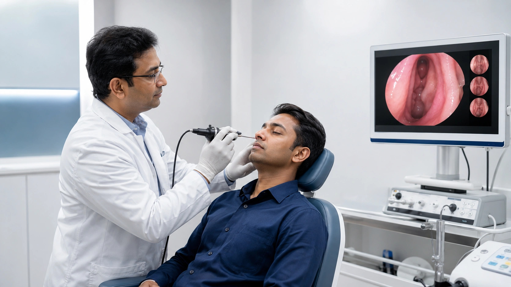 Nasal endoscopy for blockage diagnosis