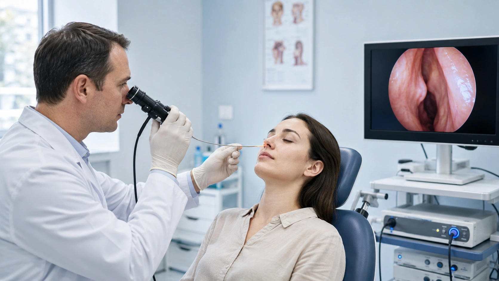 Nasal endoscopy for deviated septum diagnosis