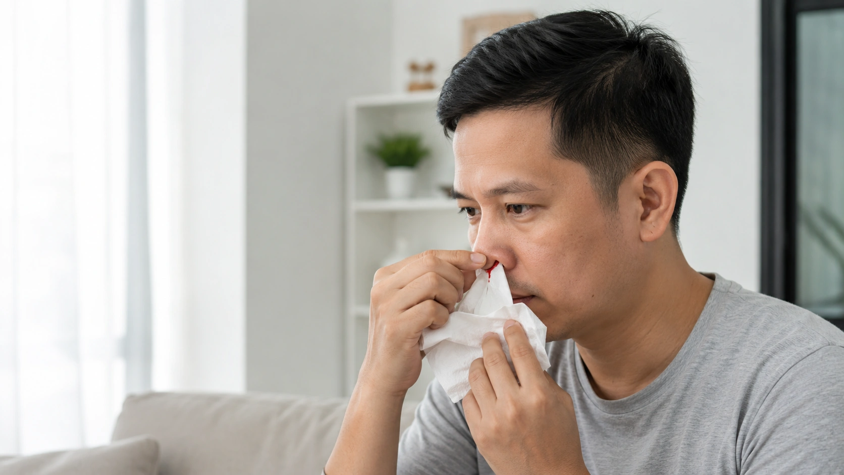 Patient experiencing a mild nosebleed