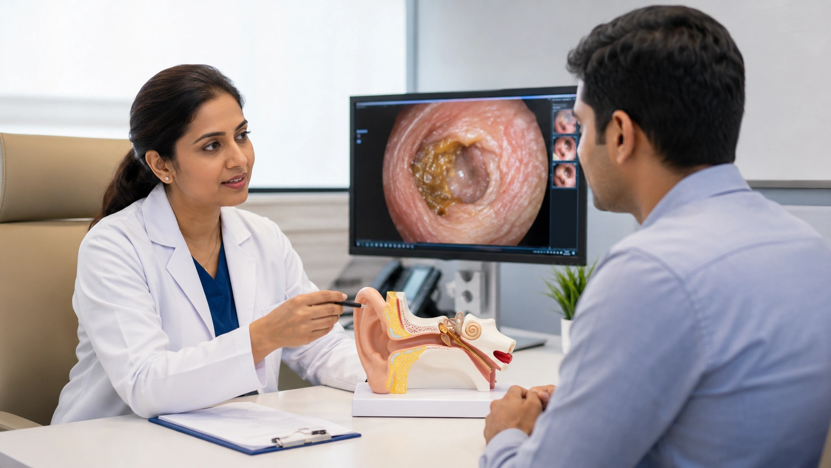 Endoscopic view during ear wax removal