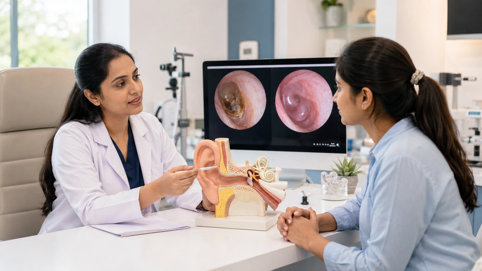 Otoscope examination before ear wax removal
