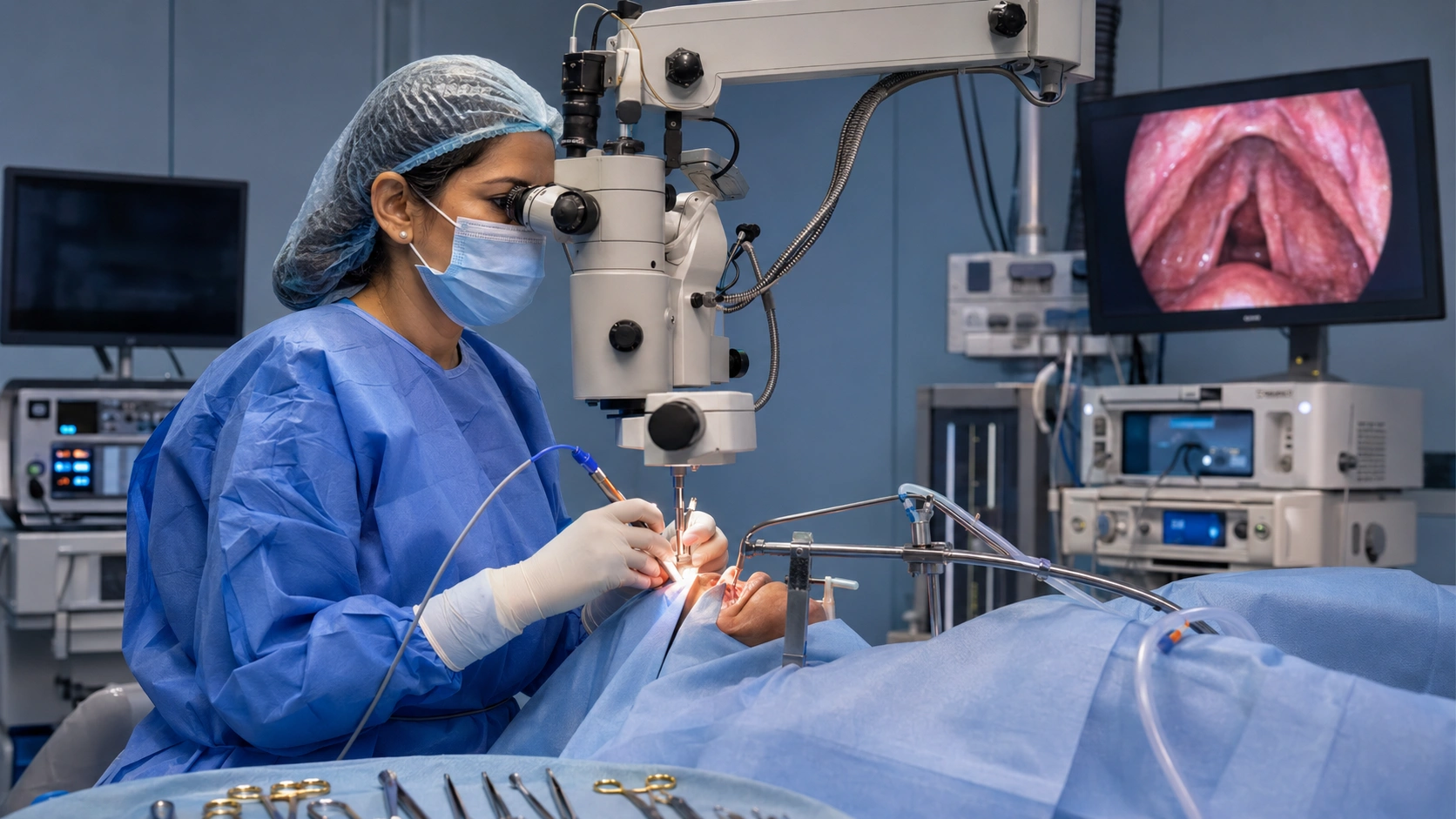 Operating microscope used in laryngeal surgery