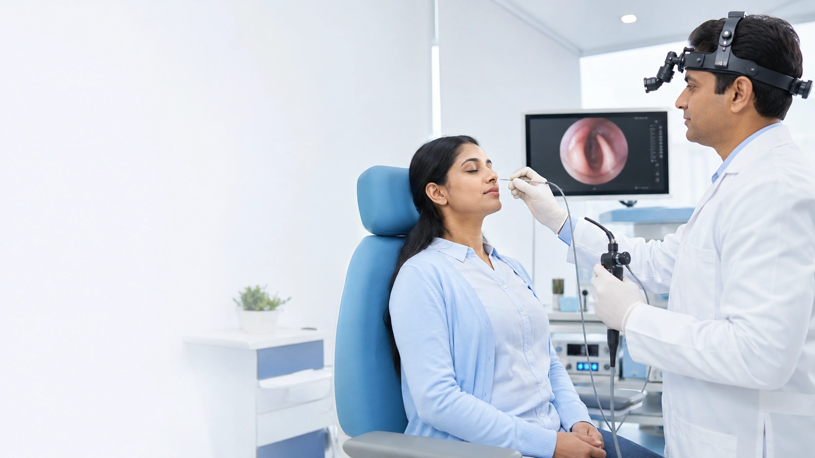 Nasal endoscopy examination for sinus evaluation