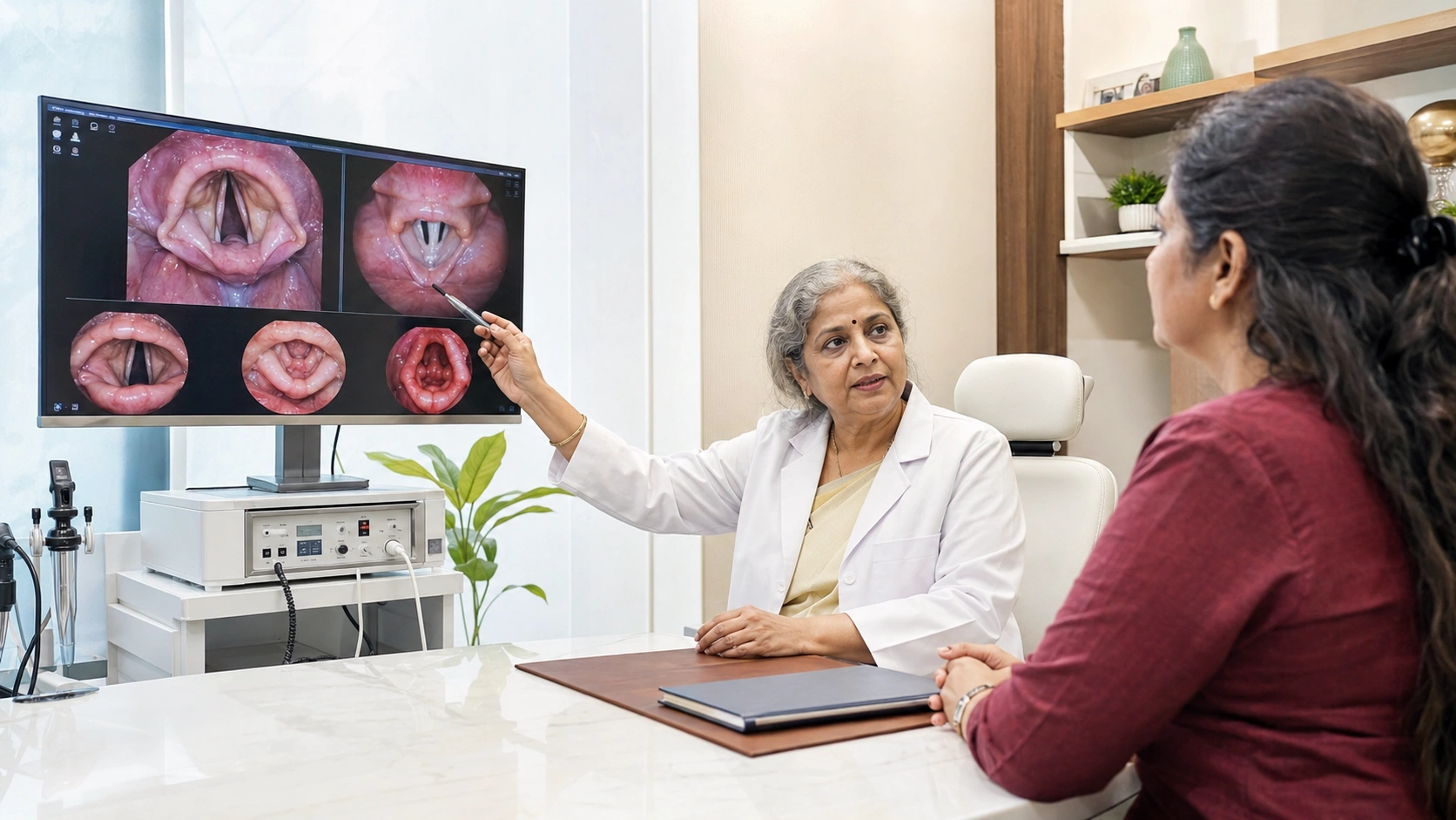 Oral examination for throat treatment