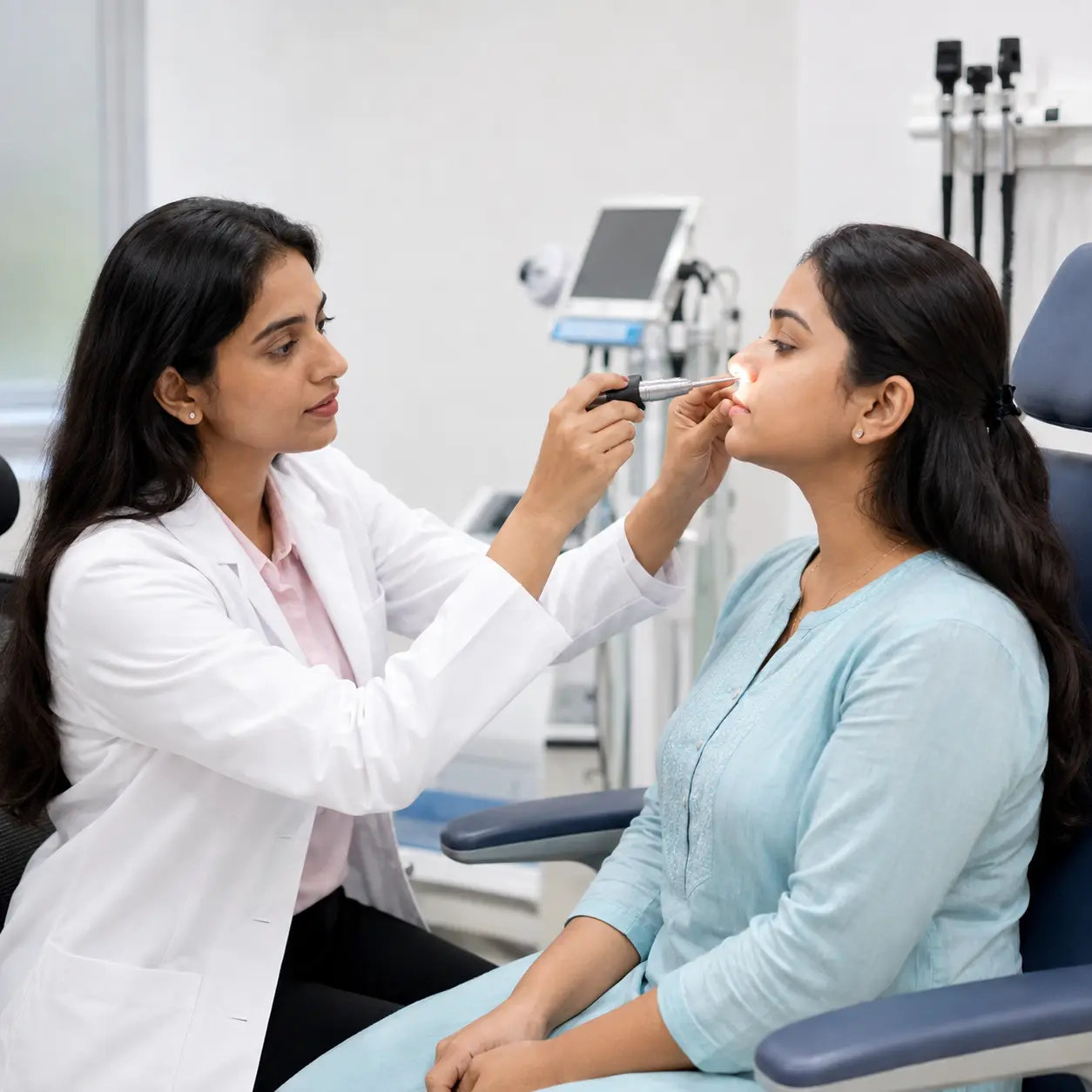 Nasal endoscopy examination for sinus evaluation